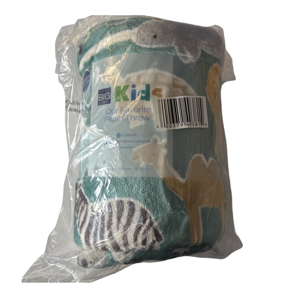The Big One Kids Our Favorite Plush Throw Blanket Animal Print Teal 60x72 NEW